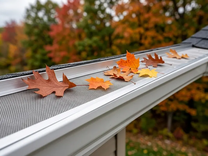 Micro-mesh gutter guard installed over an open gutter channel to block leaves
